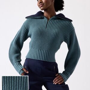 Athleta Teal Alder Ribbed Cowl Sweater
